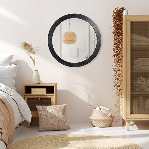Miniatura 3 de JJUUYOU Espejo redondo de pared de 20 pulgadas para baño, espejo circular para el hogar, espejo de marco de madera para sala de estar, dormitorio,