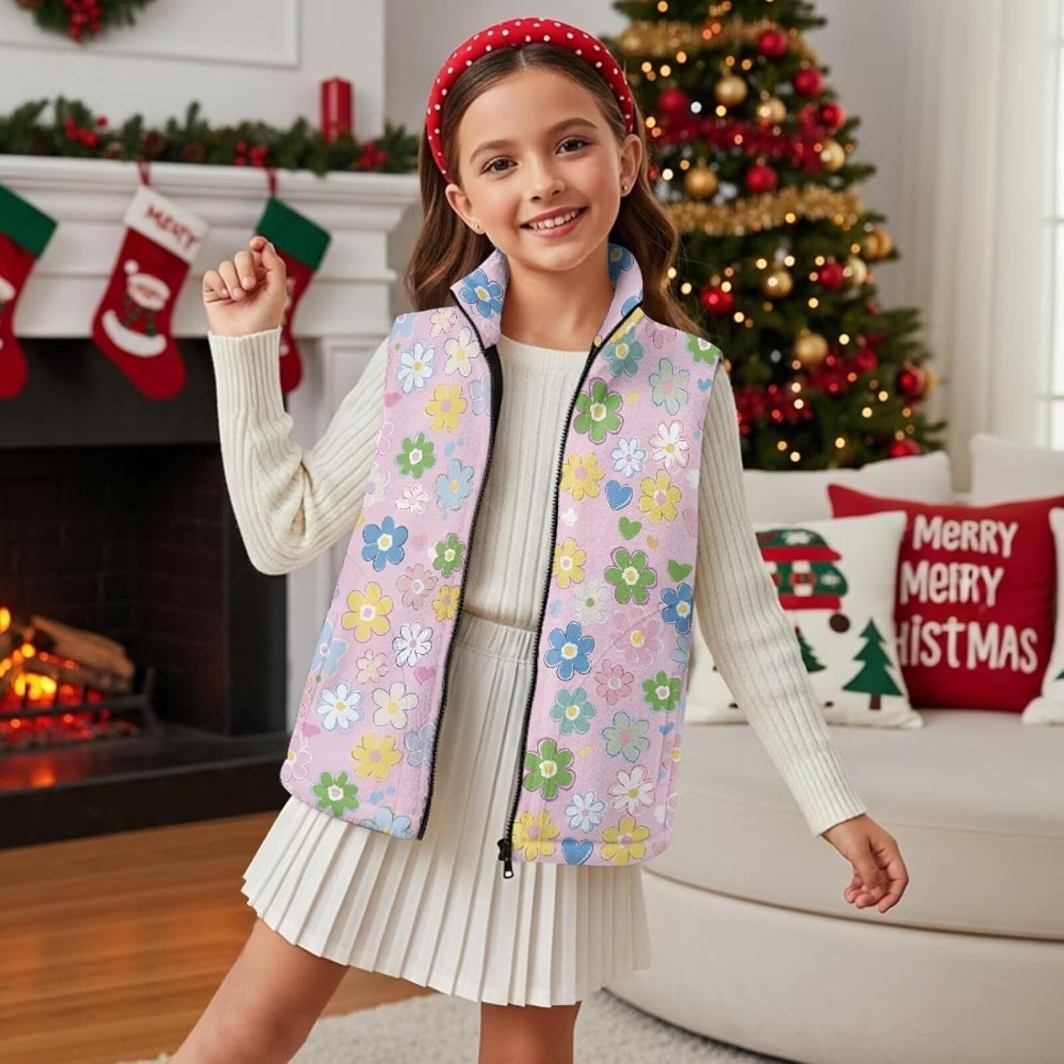 Kids Stand-up Collar Vest with Pocket, Teen Girls Sleeveless Tops Zip Up Vests Outerwear for Fall Winter