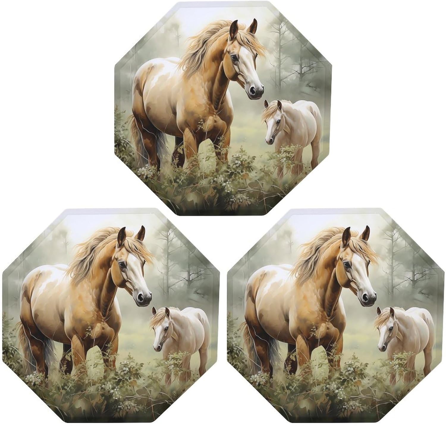 Ctagon Metal Sign for Home, Modern Display Plate for Kitchen, Animals Embroidery Paintings Horses Plates Accent Hanging Wall Decorations 3PCS for Living Room, Bedroom, Hallway, Hotel