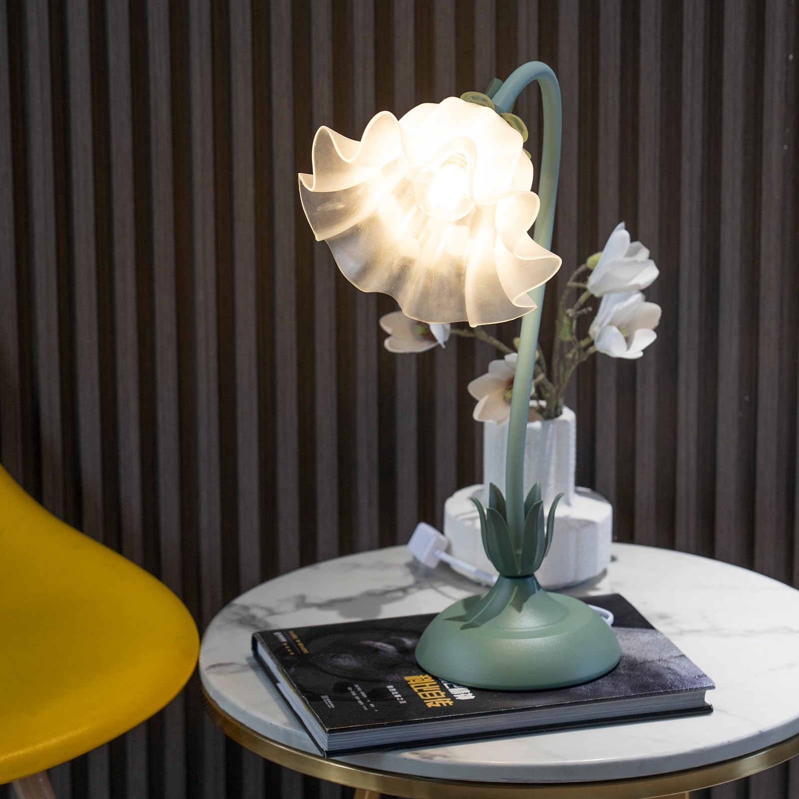 Fiori Lampada da Comodino,Flessibile DIY Lampada da Tavolo con 3-Luci,Lampada da Scrivania da Lettura Moderno Dimmerabile,Lampada da Comodino per Ragazze,Soggiorno,Camera Da Letto,Verde.