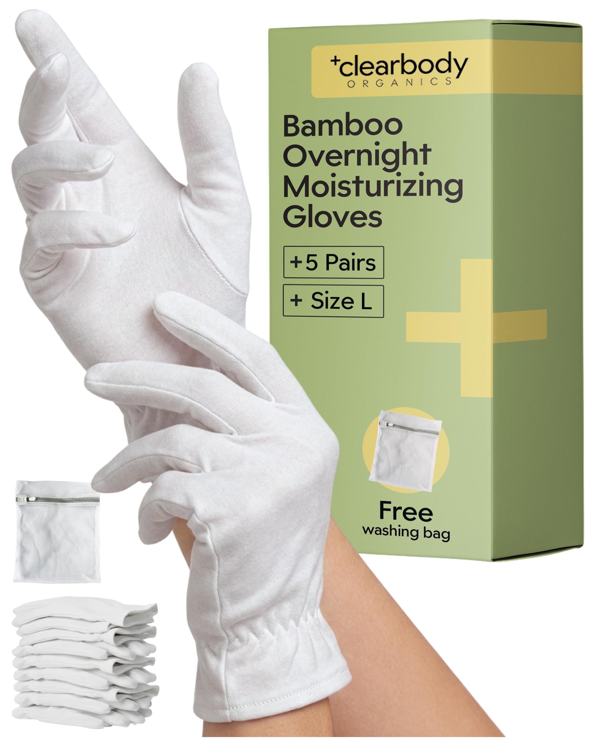 Clearbody Organics Overnight Moisturizing Gloves for Dry Hands, Large, 5pk