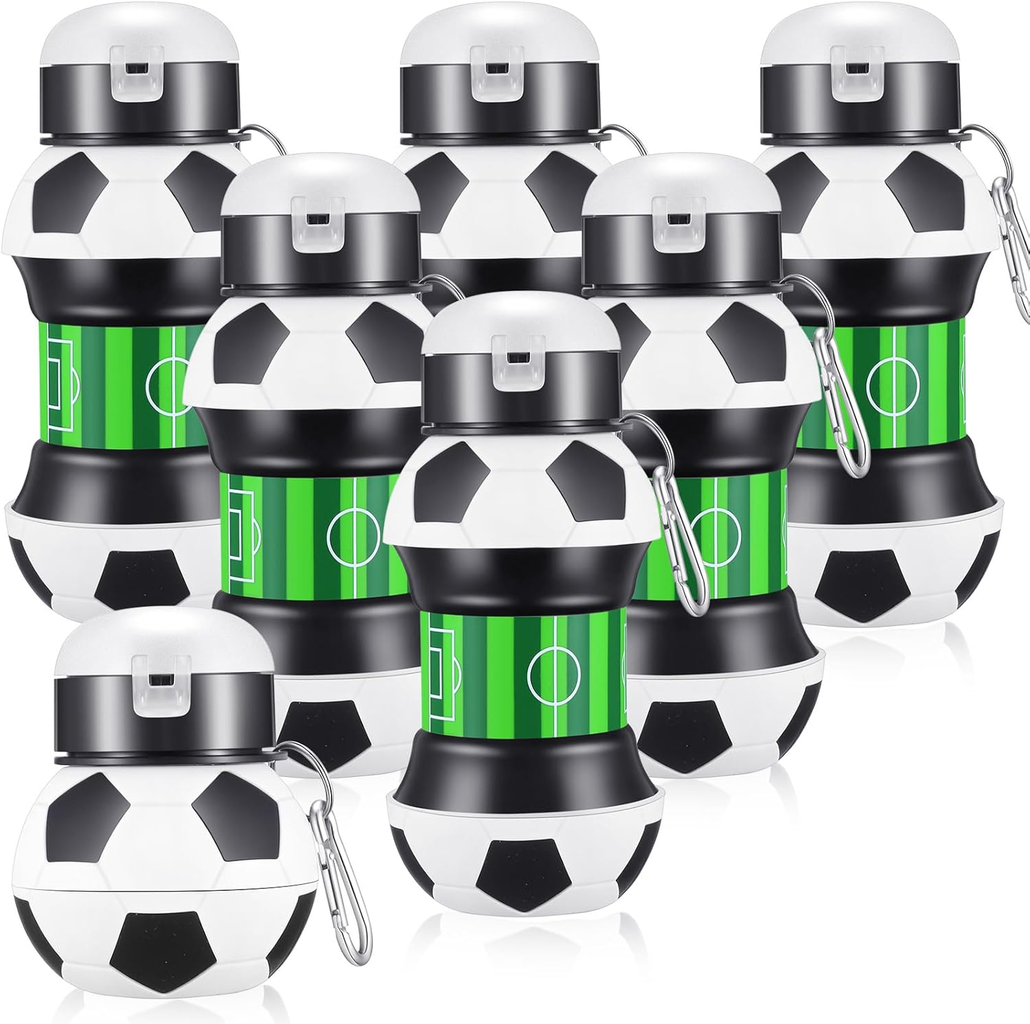 Mifoci 6 Pcs Soccer Water Bottles for Boys 19 oz Collapsible Ball Water Bottle Silicone Sports Water Bottle Squeezable Ball Shaped Soccer Cup for Kids Girls Christmas Team Gift