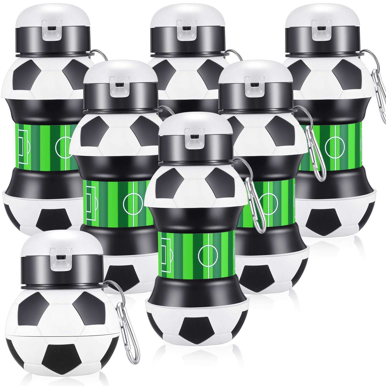 Mifoci 6 Pcs Soccer Water Bottles for Boys 19 oz Collapsible Ball Water Bottle Silicone Sports Squeezable Ball