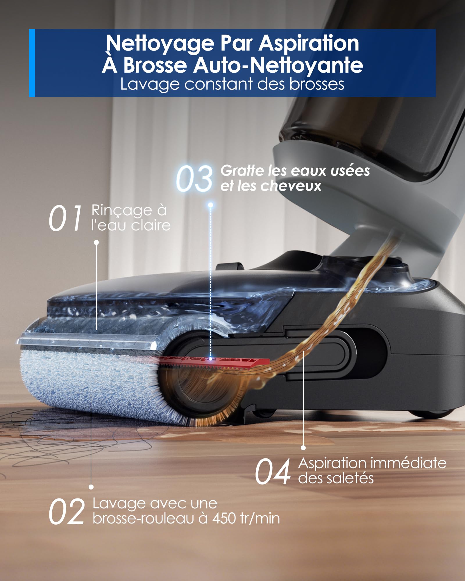 Tineco Floor One i5 Stretch Aspirateur Laveur sans Fil, 20 kPa, portée à Plat 180°, Nettoyage Deux Bords, 30 Min d'autonomie, Auto-Nettoyage, Parfait pour Les Saletés Collantes et Les Poils d'animaux