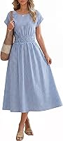 ANRABESS Women's Striped Summer Midi Dress with Pockets - Flowy Short Sleeve Crewneck Empire Waist Beach Dress
