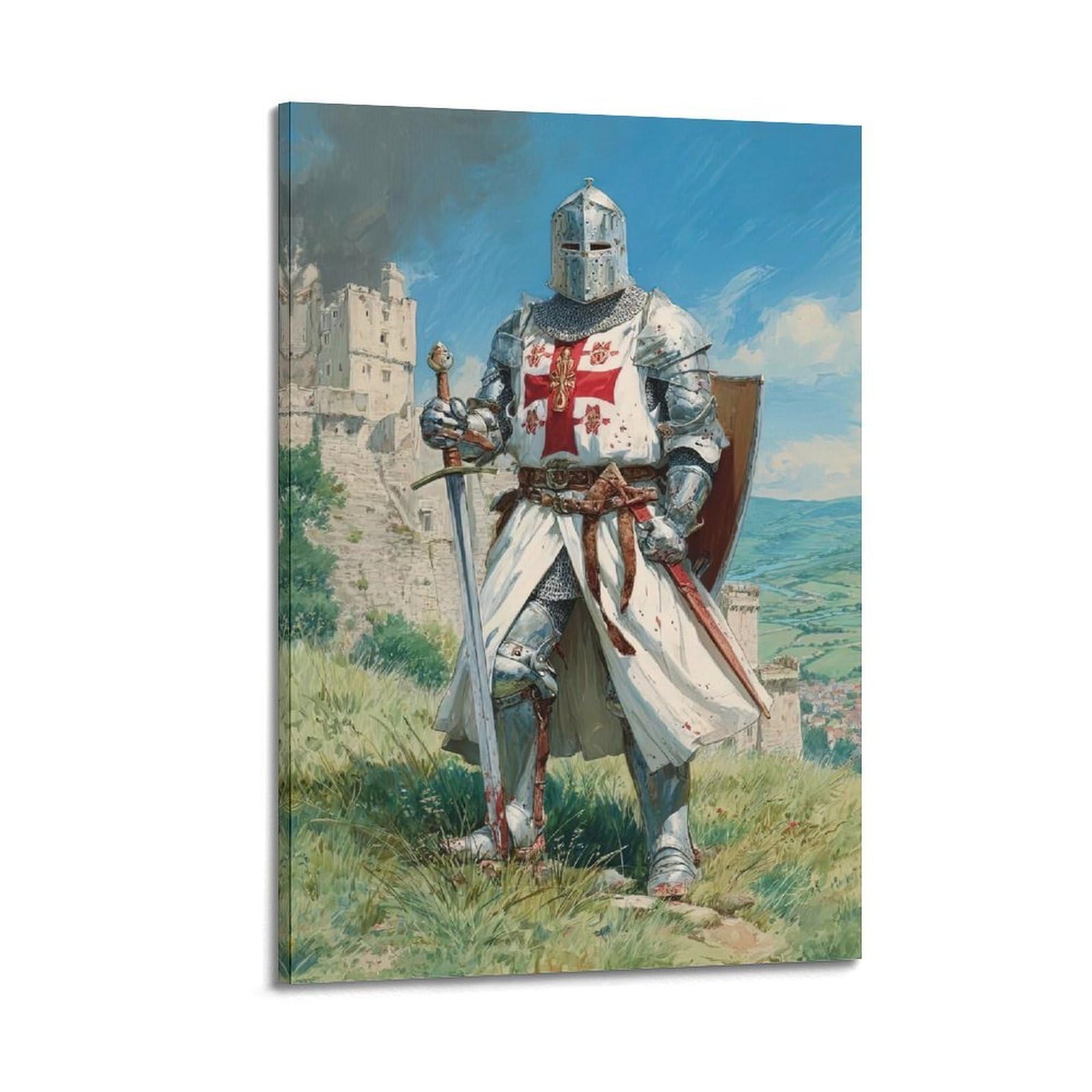 XKUGA Crusader Religious Poster Sacred Templar Knight Prayer Modern Decorative Canvas Prints - Ideal Wall Art for Family, Man Cave, Game Room, Boys & Girls Bedroom 16x24inch(40x60cm)