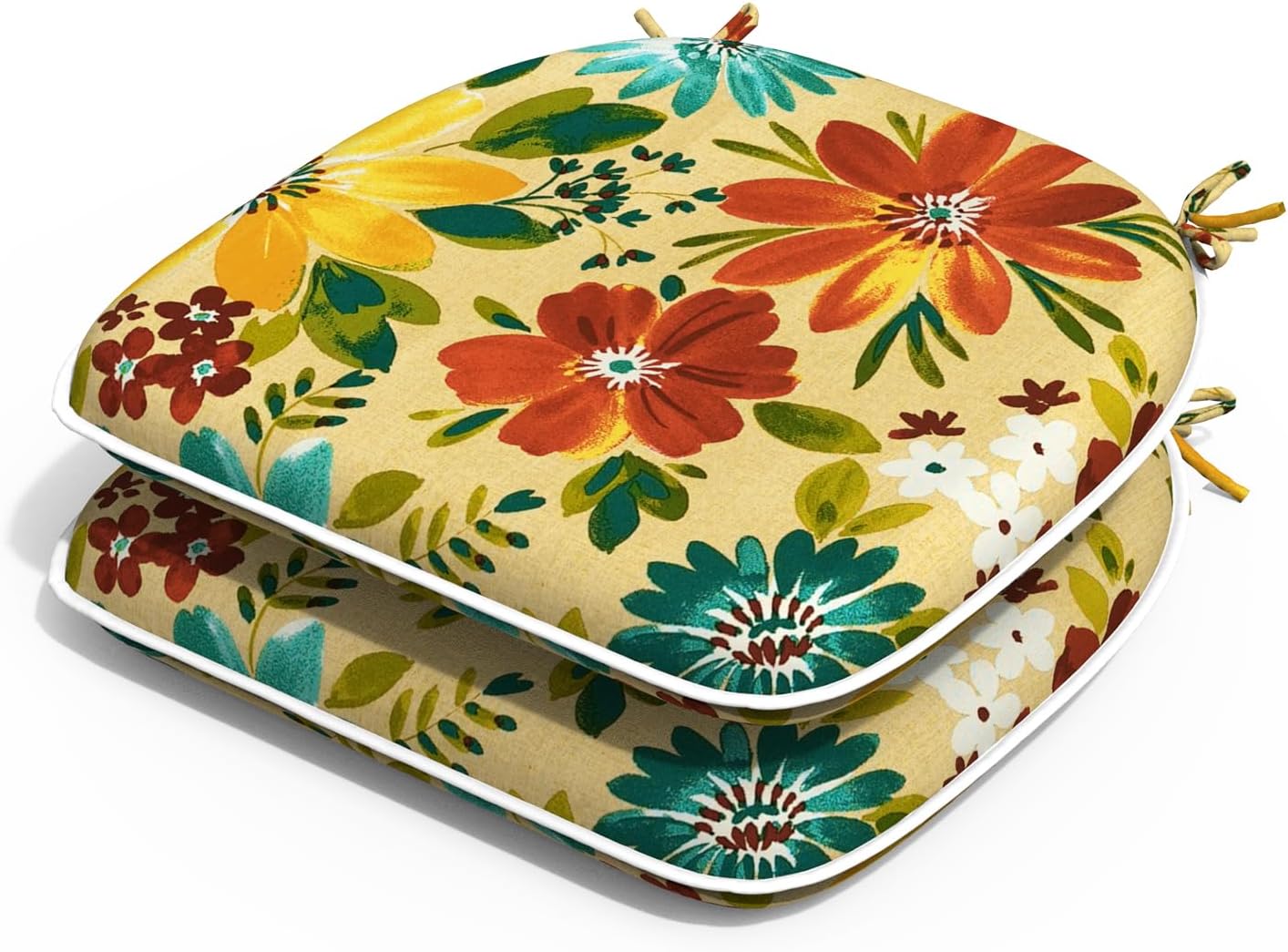 Outdoor Chair Cushions Set of 4, Water Resistant Patio Chair Pads with Ties, Seat Cushions for Home Garden Furniture Decoration, 16"x17",Denim Blue Checkered