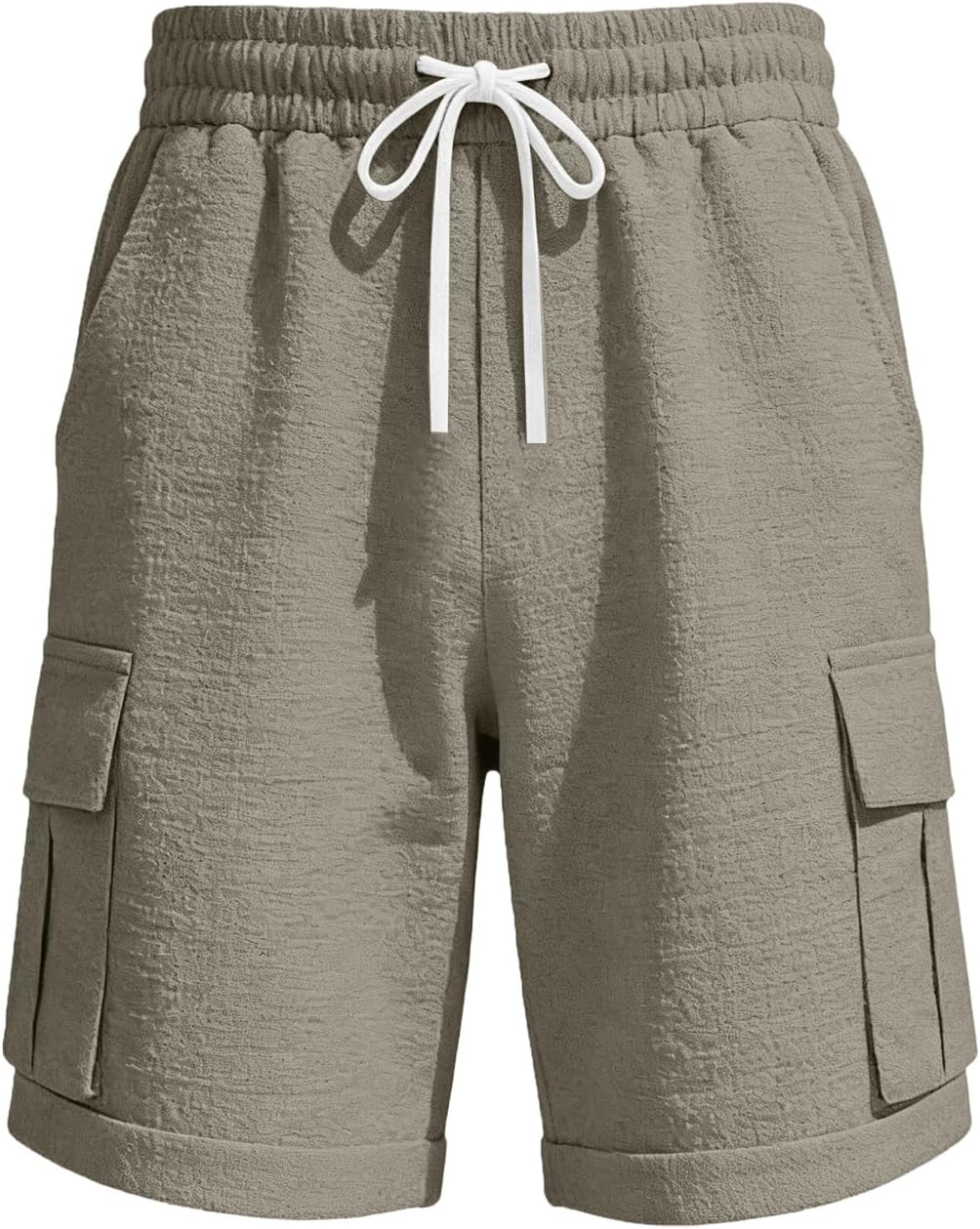 Men's Casual Cargo Shorts Lightweight Elastic Waist Drawstring Summer Beach Shorts with Side Cargo Pockets