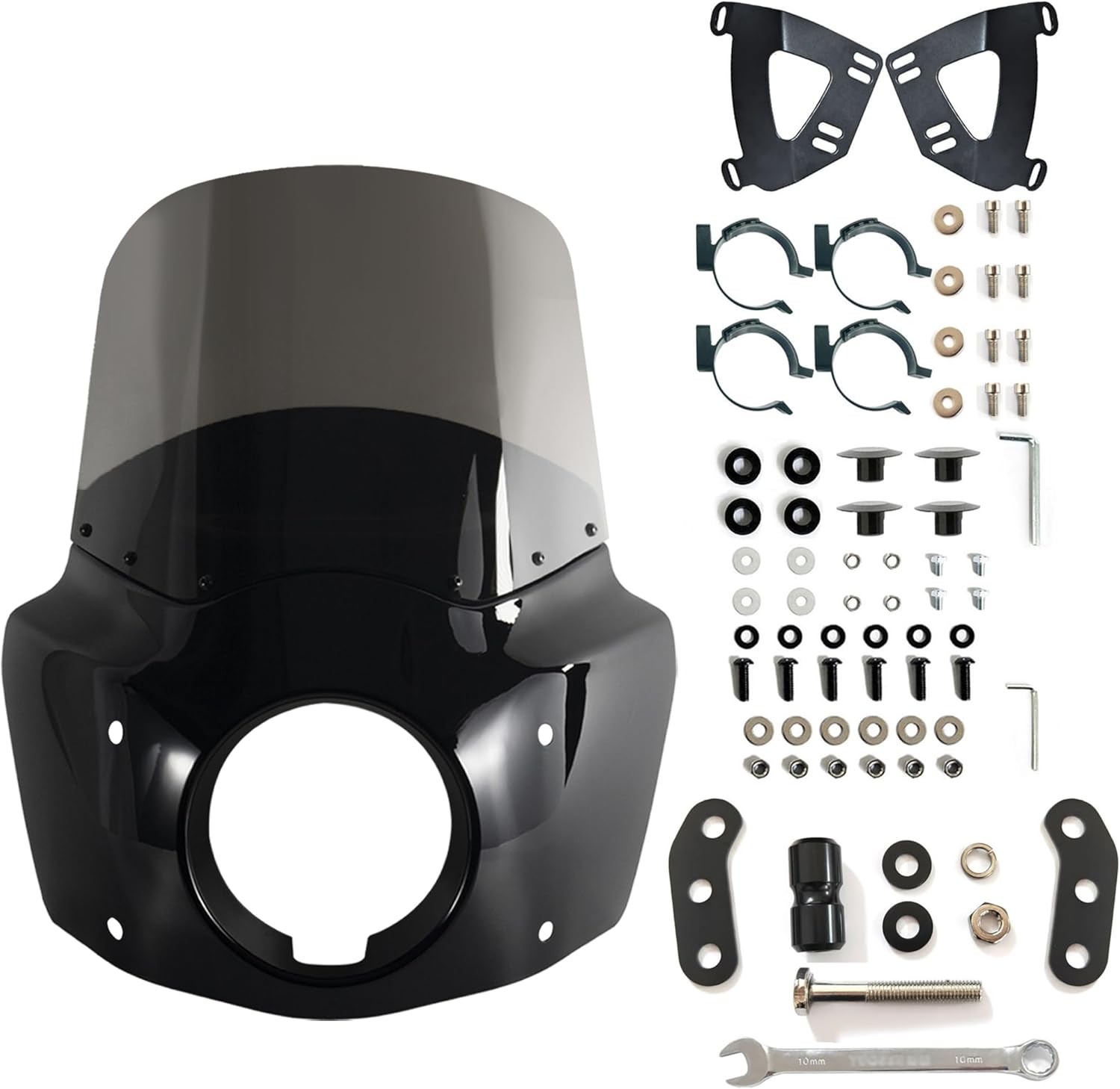 FATECIM Motorcycle 5.75" Headlight Fairing with 15" Smoke Windshield Windscreen & 48-58mm Mounting Kit Headlight Extension Block For Harley Low Rider S FXLRS 2020 2021 2022 2023