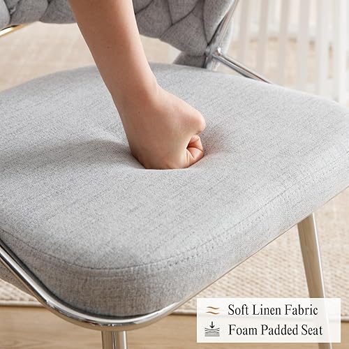 Miniatura 5 de DUOMAY Juego de 2 sillas de comedor modernas, sillas de comedor tejidas con patas de metal, silla decorativa tapizada de lino para comedor, cocina,
