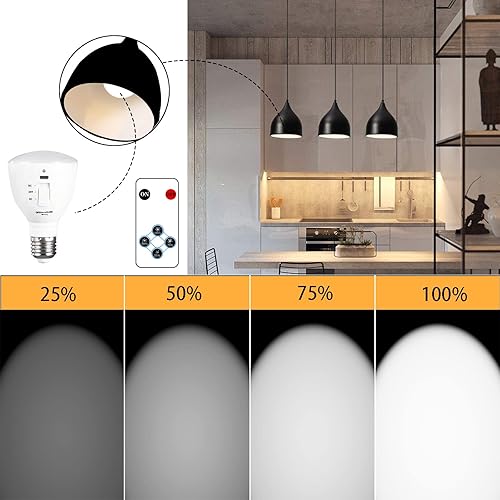 Miniatura 2 de Bombilla de batería recargable USB con control remoto, 7 W LED multifuncional iluminación de emergencia 4 brillo ajustable linterna retráctil E26