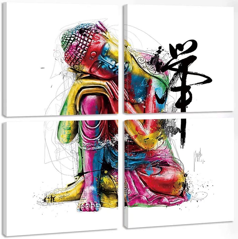 TONZOM GICLEE Printing Large Canvas Oil Paintings,12x12inch 4 Pcs Modern Style Colorful Buddha Canvas Prints Wall Art Painting for Kitchen,Living Room