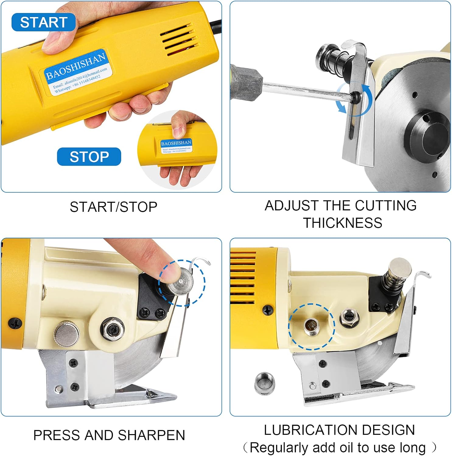 BAOSHISHAN Electric Rotary Fabric Cutter 70mm Hand-Held Blade Knife Cloth Cutting Machine, Scissors 110V for Clothes,Carpets, Multi-Layer Leather Under 25mm 1 in Thick YJ-70