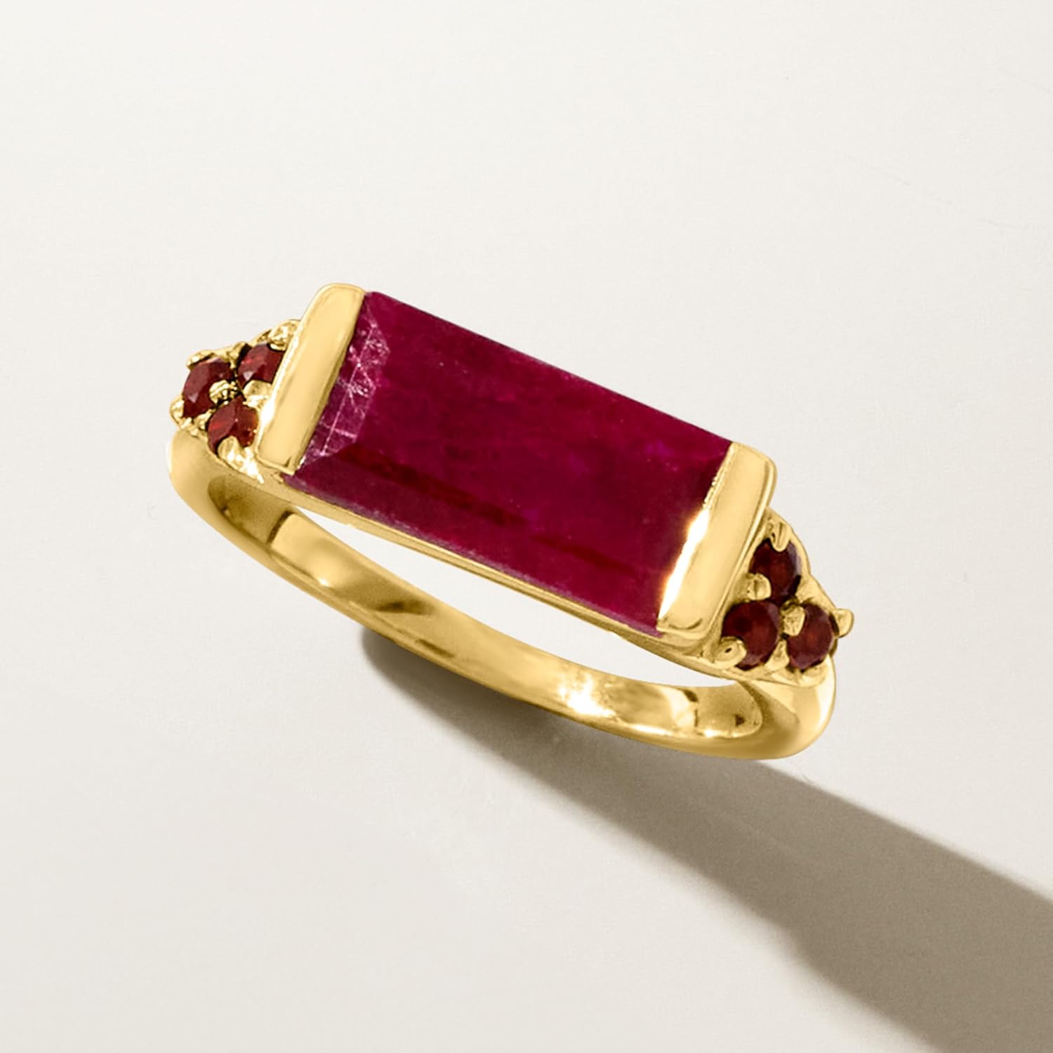 Ross-Simons 6.00 Carat Ruby and .50 ct. t.w. Garnet Ring in 18kt Gold Over Sterling - Image 4