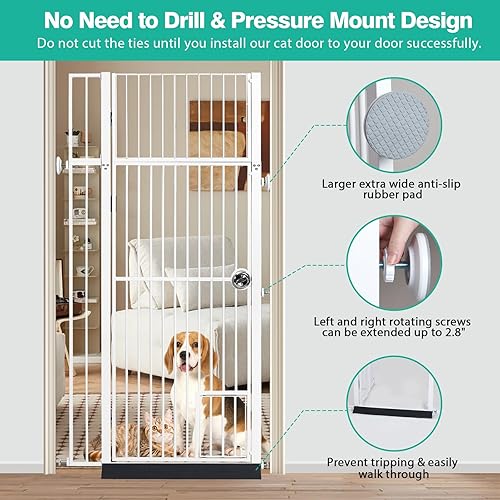 Miniatura 3 de Puertas extra altas de 71 pulgadas para gatos y perros, puerta ajustable para gatos de 28.7 pulgadas y 37.5 pulgadas de ancho, puerta completa