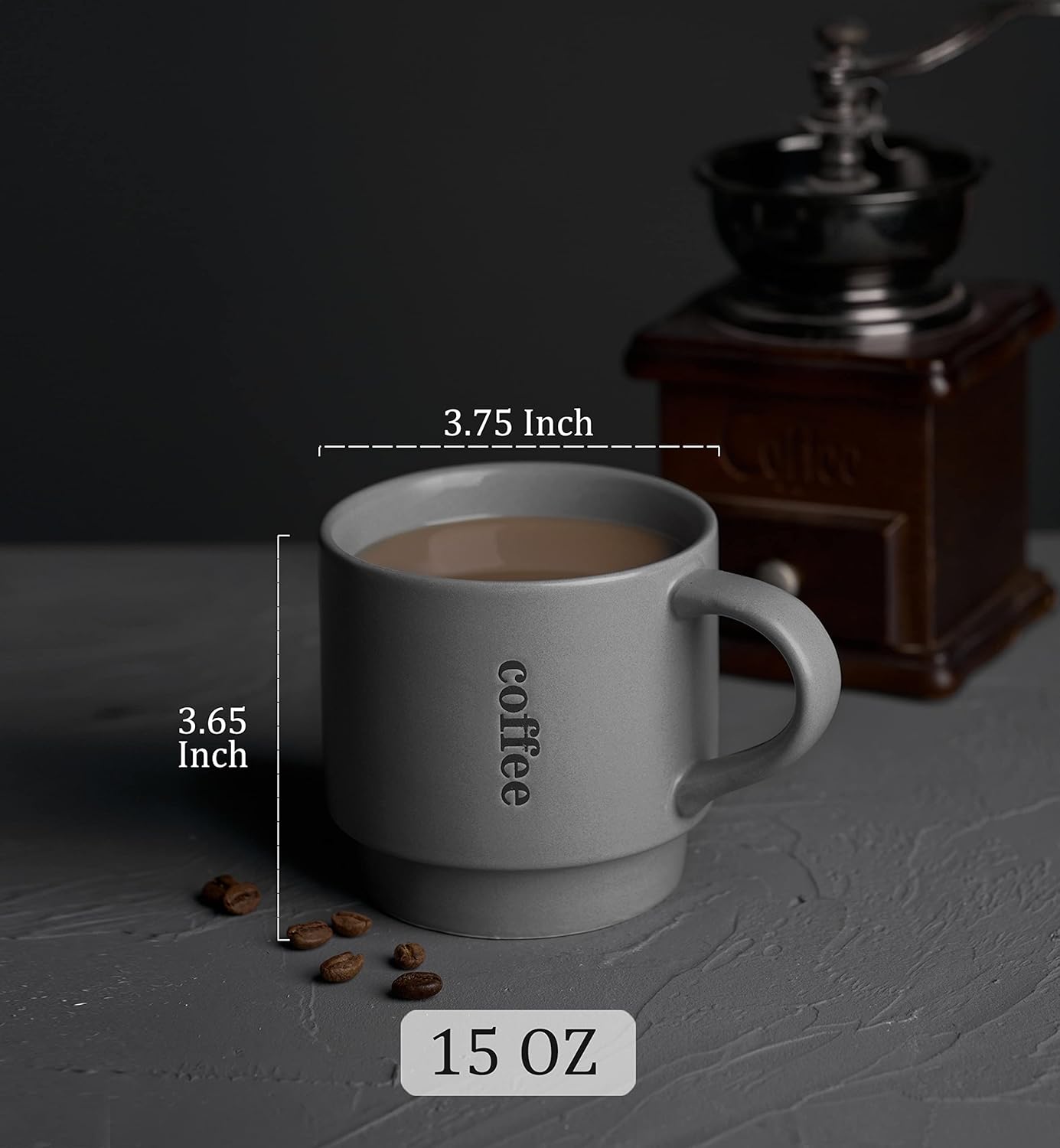 Spoon Rest for Kitchen Countertop Stackable Coffee Mug Set with Rack - 15 Ounce Porcelain Spoon Holder for Stove Top