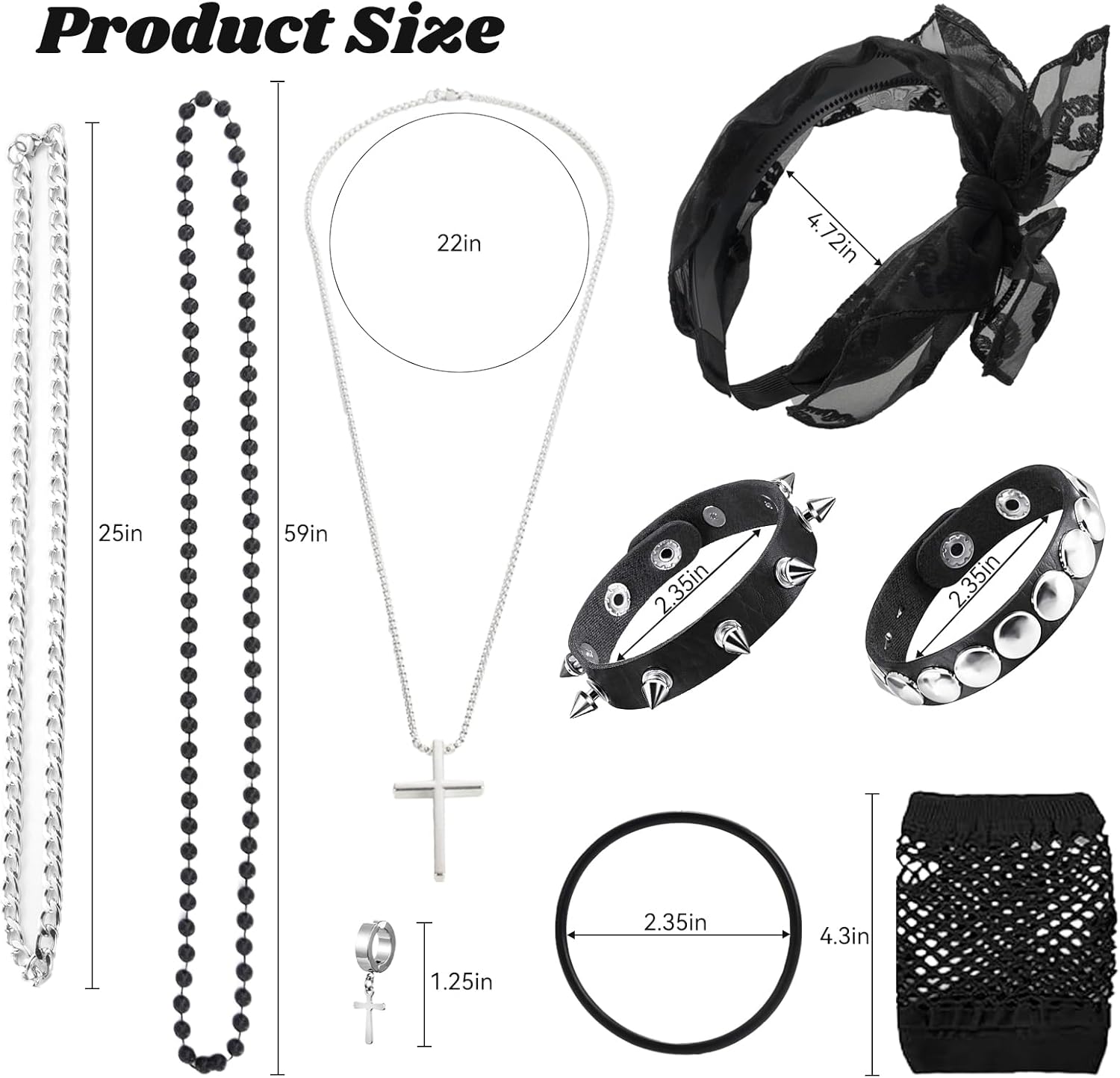 80s Costume Accessories for Women, Punk Fancy Dress Party Kit with Lace Headband Earrings Fishnet Gloves Necklace Bracelet for 80's Retro Themed - Image 2