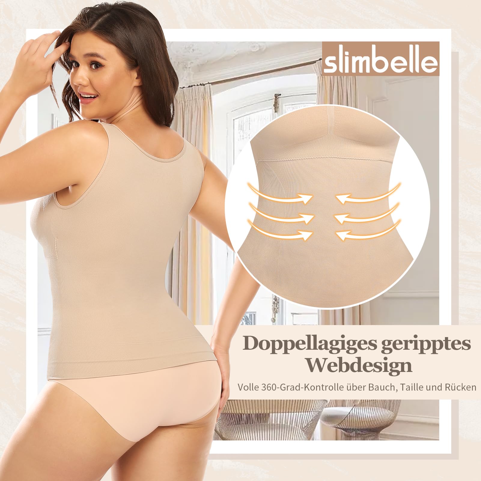 SLIMBELLE Damski podkoszulek biustonosz, koszula, bezszwowy tank top ze zdejmowanymi miseczkami, wyszczuplający brzuch, bez fiszbin, koszulka, modelująca figurę, modelująca sylwetkę, modelująca