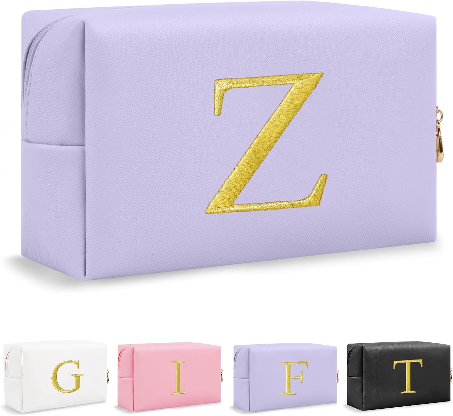 Personalized Gift Initial Makeup Bag,Preppy Gold Embroidered Letter Cosmetic Bag Stocking Stuffers for Teen Girls,Small Travel Toiletry Bag,Custom Christmas Birthday Gift for Women Mom Kids(Purple-Z)