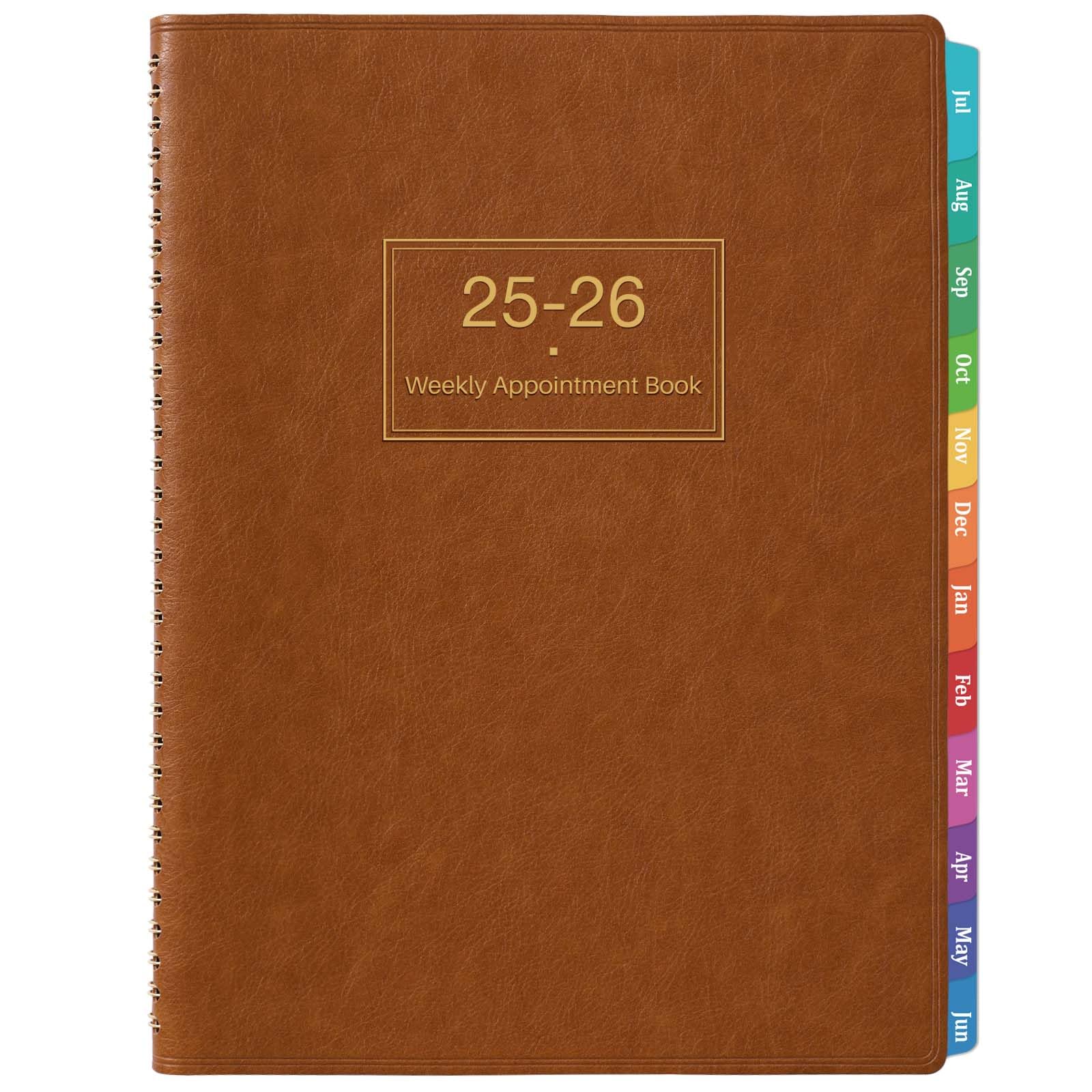 2025-2026 Weekly Appointment Book & Planner - Large 2025-2026 Daily Hourly Planner, July 2025 - June 2026, 8.5" x 11", Appointment Book with 15-Minute Interval + Thick Paper + Pocket - Brown