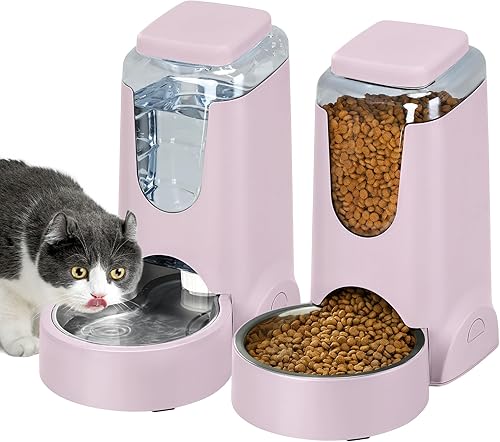 Miniatura 9 de Paquete de 2 alimentadores automáticos para gatos y perros, dispensador de agua de acero inoxidable por gravedad y juego de bebedero para mascotas 1