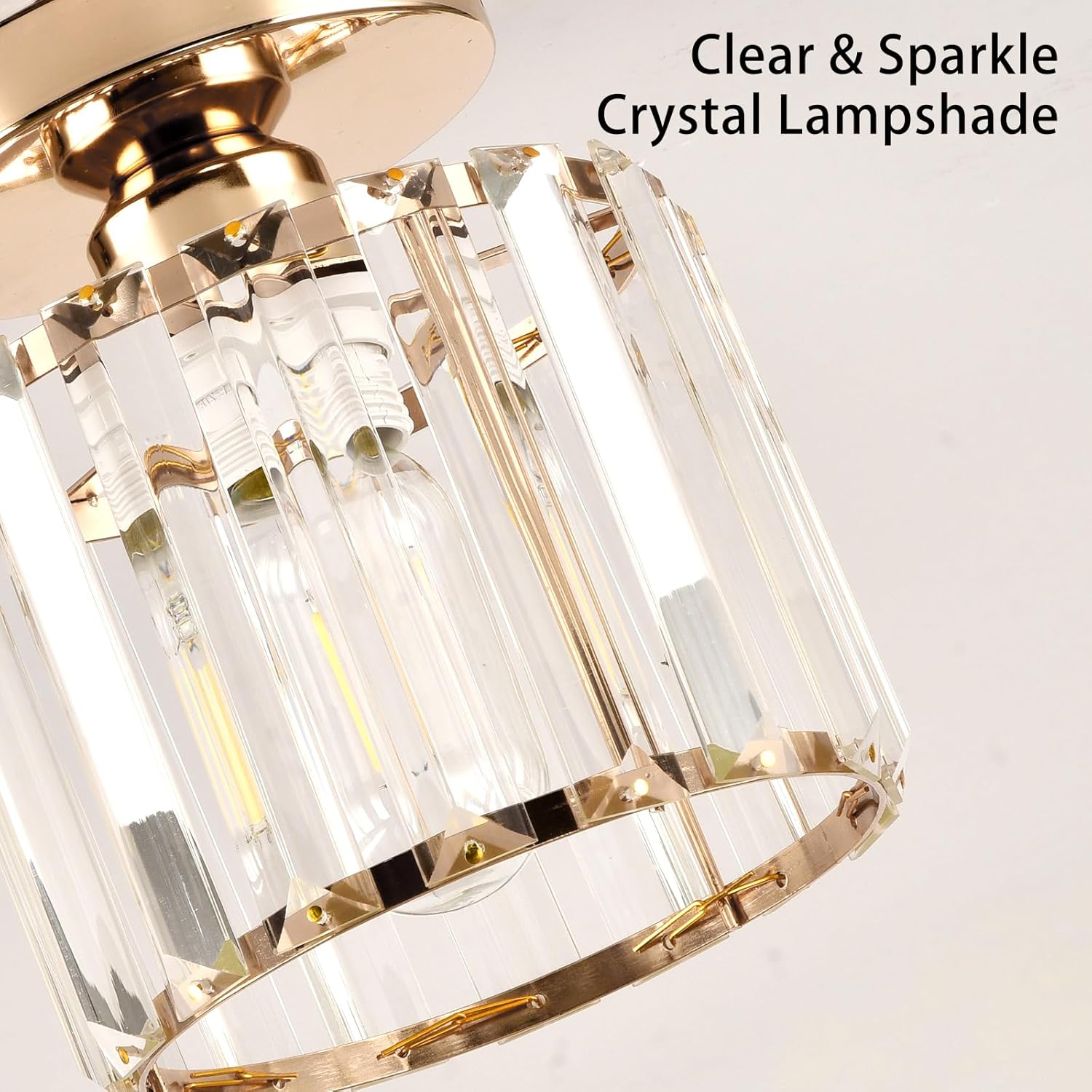 Semi Flush Mount Ceiling Light, Crystal Ceiling Light Gold Chandelier for Kitchen Hallway Entrance Balcony Dining Rooms Living Rooms Bar