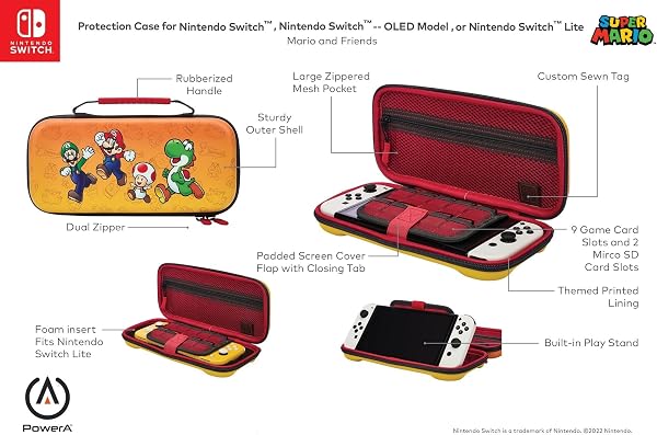 PowerA Étui de Protection pour Nintendo Switch, Switch - Modèle OLED et Nintendo Switch Lite - Mario and Friends, Housse de Protection, Étui de Console, Accessoires, Rangement, Licence Officielle - 2