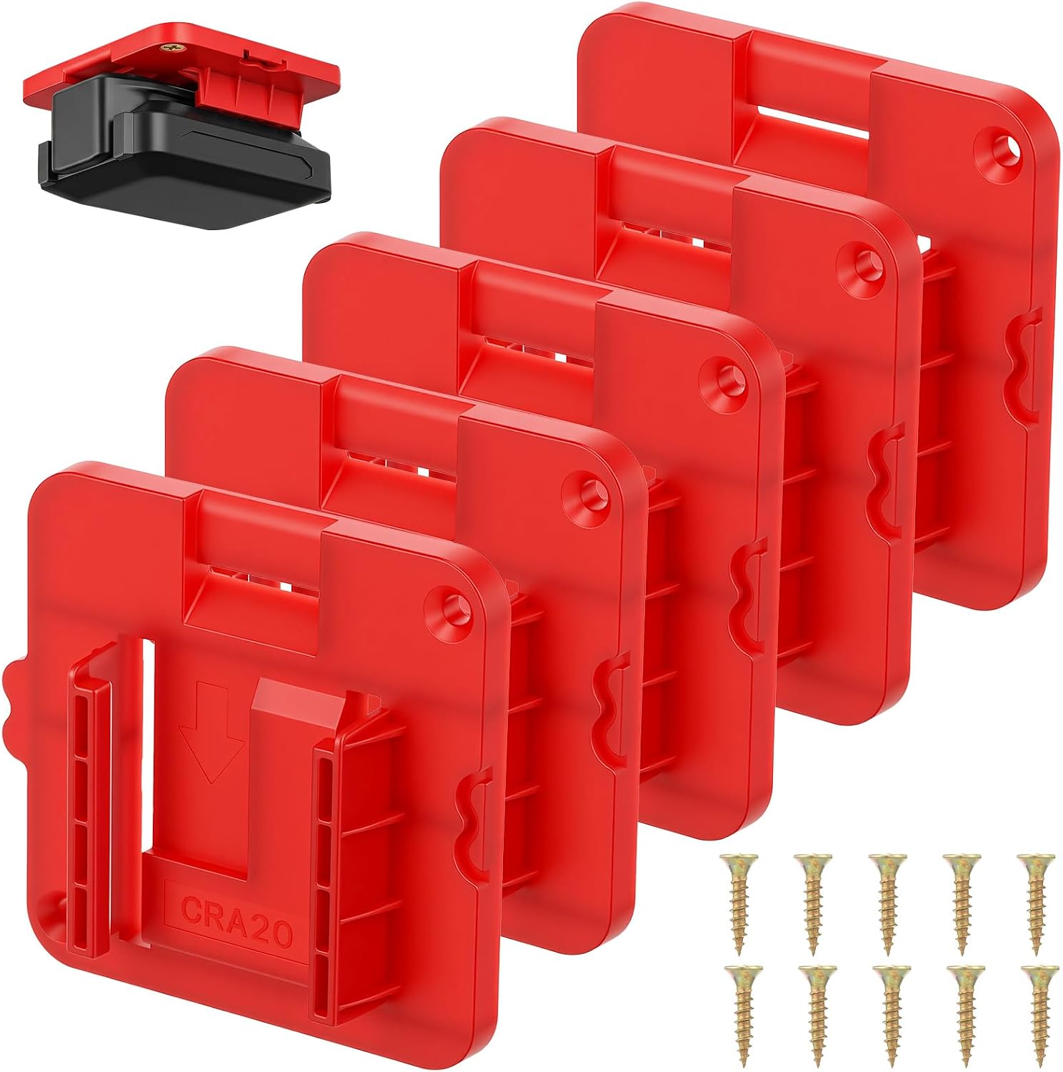 5 Pack Battery Holder Compatible with Craftsman 20V Battery - Wall Mount Tool Dock Storage Bracket for CMCB204 CMCB202 - Heavy Duty Hanger Rack with Screws for Garage and Work Truck
