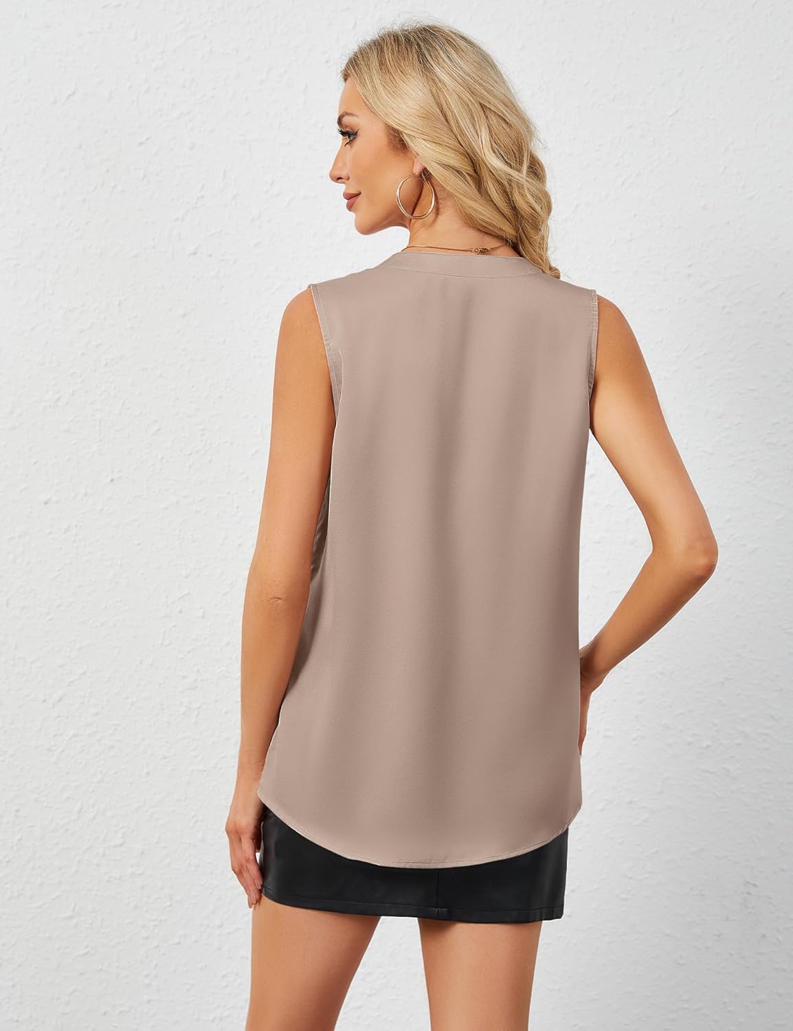 Rapbin Women's Silk Tank Tops V Neck Pleated Sleeveless Satin Blouses Spring Business Work Shirts - Image 6
