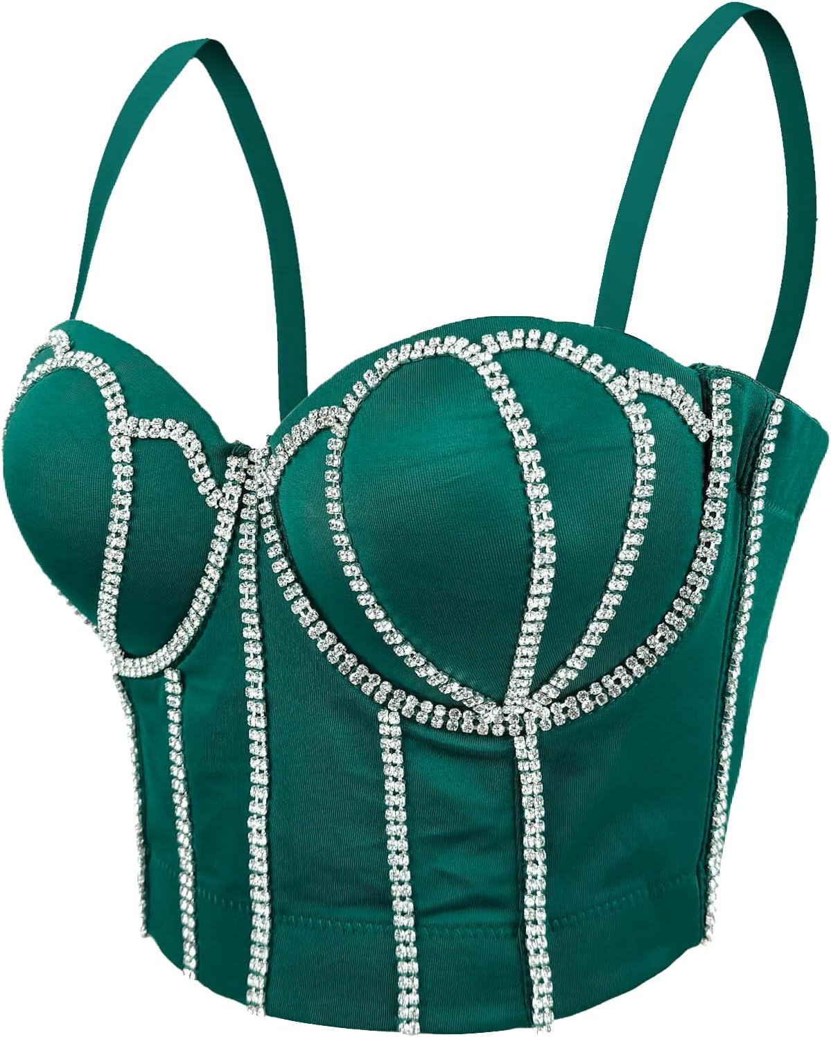 VEENDEO Women's Handmade Rhinestone Diamond Push up Bustier Crop Top Punk Corset Bra Vest With Detachable Strap