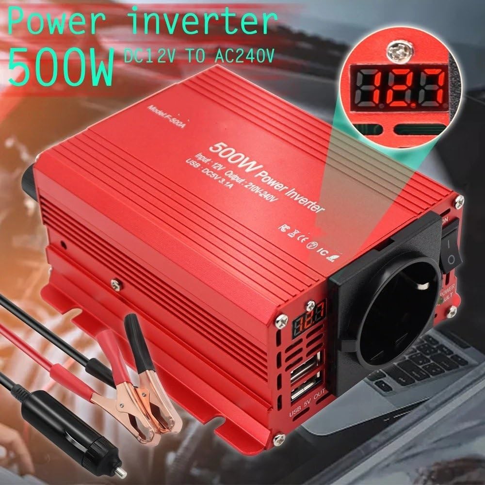 Convertidor Inversor Corriente Inversor De Potencia Inteligente para Coche con Pantalla Digital Única De 12 V A 220 V 500 W