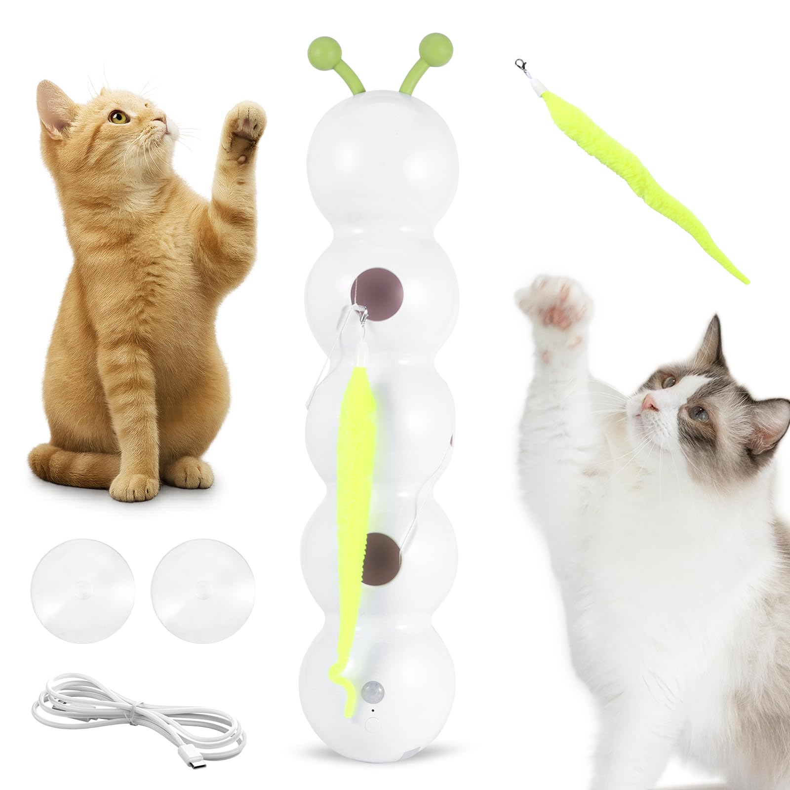 OUZHOU Caterpillar Smart Cat Toys, Interactive Cat Toy for Indoor Cats Adult, Caterpillars Automatic Motion Cat Enrichment Toys, USB Rechargeable Interactive Toys Self Play Cat Hunting Exercising