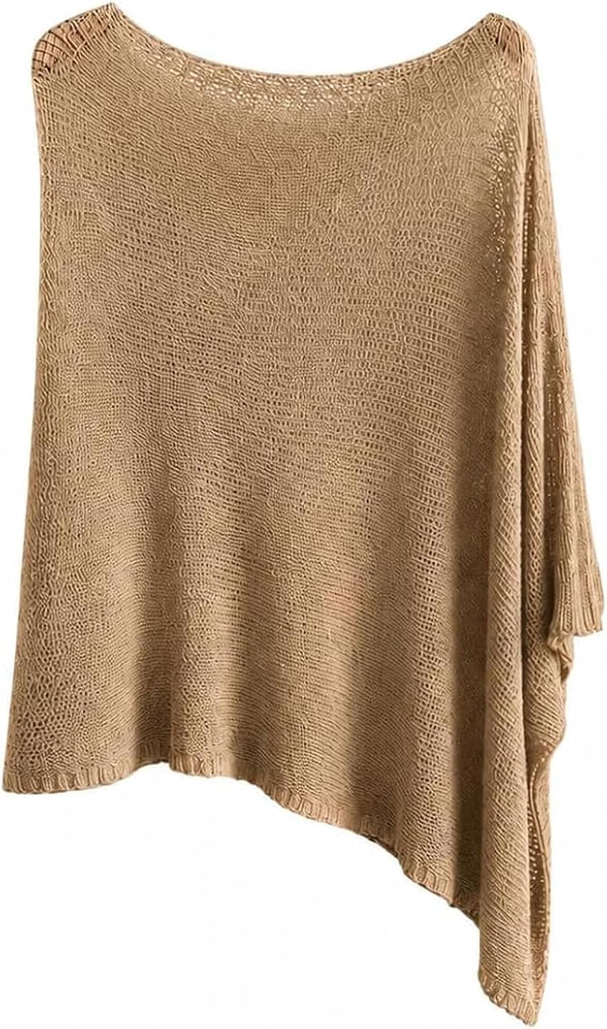 Women's Elegant Open Knit Mesh Poncho Shawl, Lightweight Sheer Crochet Summer Top, Relaxed Beach Cover Up