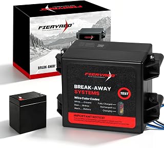 FIERYRED LED Test Trailer Brakes Breakaway Kit with Battery and Switch, Side Load Break-Away Controller System, Built in 12V 5AMP Charger