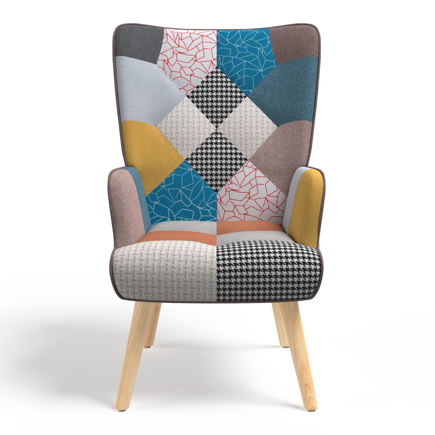 IDMarket - Silla escandinava IVAR en tejido de patchwork multicolor
