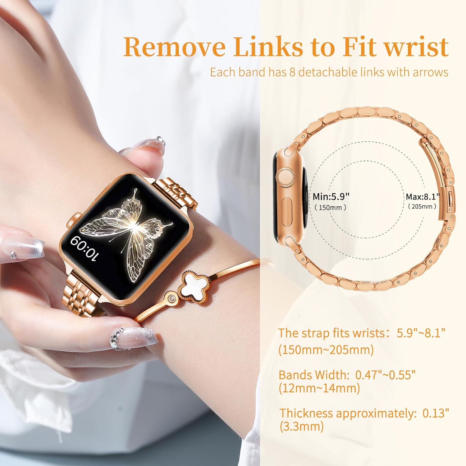 Slim Stainless Steel Band Compatible with Apple Watch Band 38mm 40mm 41mm 42mm 44mm 45mm 46mm 49mm,Women Fashion Metal Replacement Strap for iWatch Bands Series 11 10 9 8 7 6 5 4 3 2 1 SE - Image 3