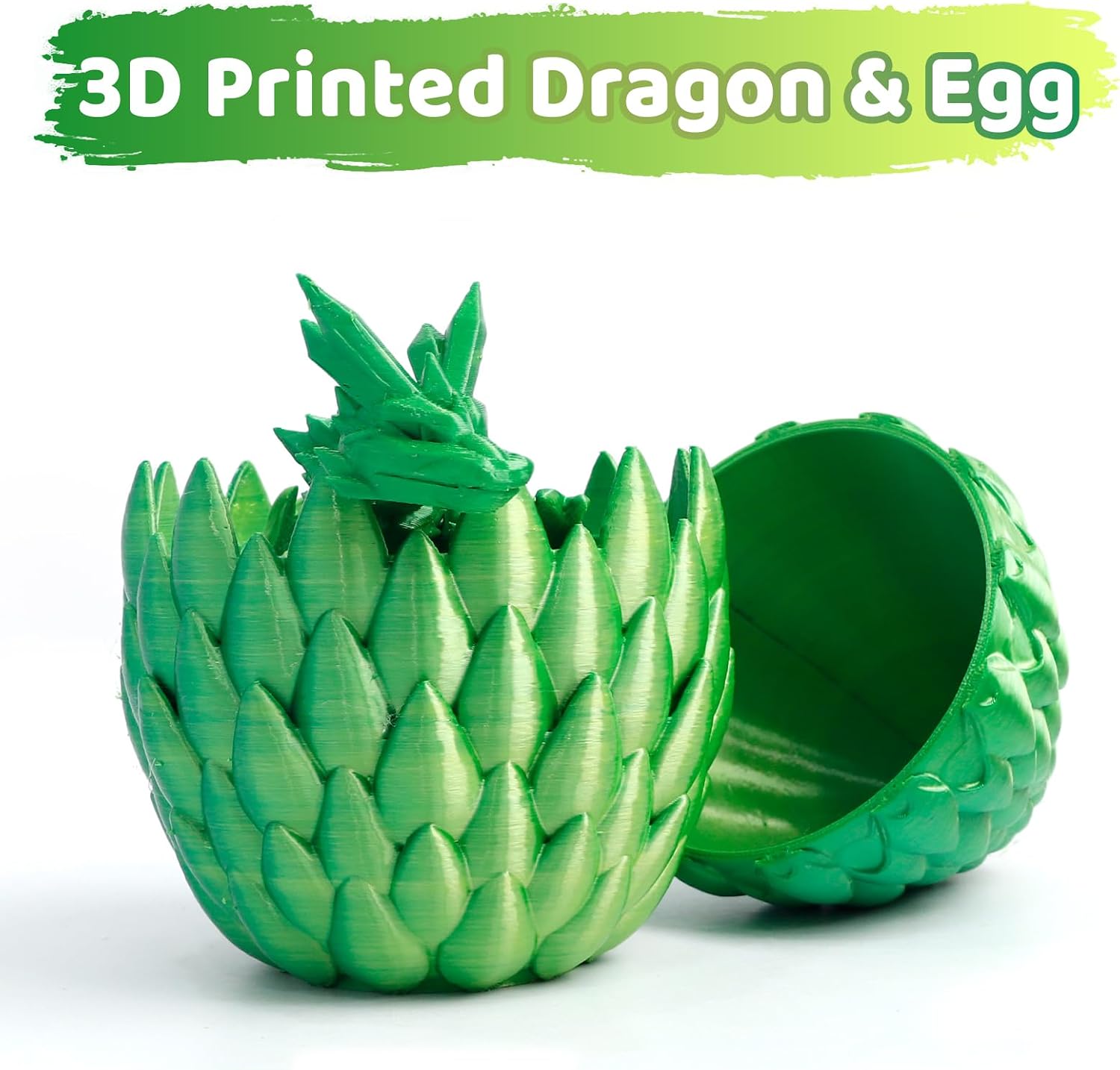 Dragon Egg - Gold Mix Green - Surprise Egg with Flexible Dragon, 3D Printed Gift, Articulated Dragon Egg Fidget Toy, Figurine Decor (12” Dragon) image 3