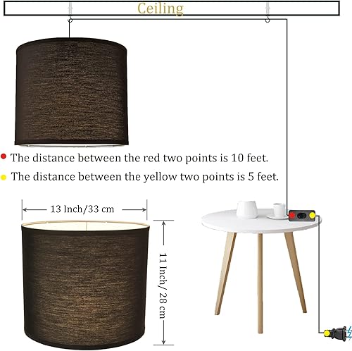 Miniatura 6 de Lámpara colgante enchufable con interruptor de cable de 15 pies y pantallas de lámpara de tambor de lino, juego de 2 lámparas colgantes para sala de