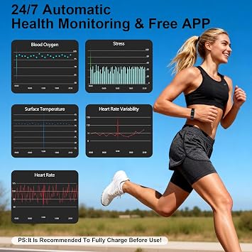 Smart Bracelet Fitness Trackers for Men Women, Smart Watch 24/7 Heart Rate Sleep Stress HRV Monitor, 170+ Sports Modes, 2 Bands, Free APP