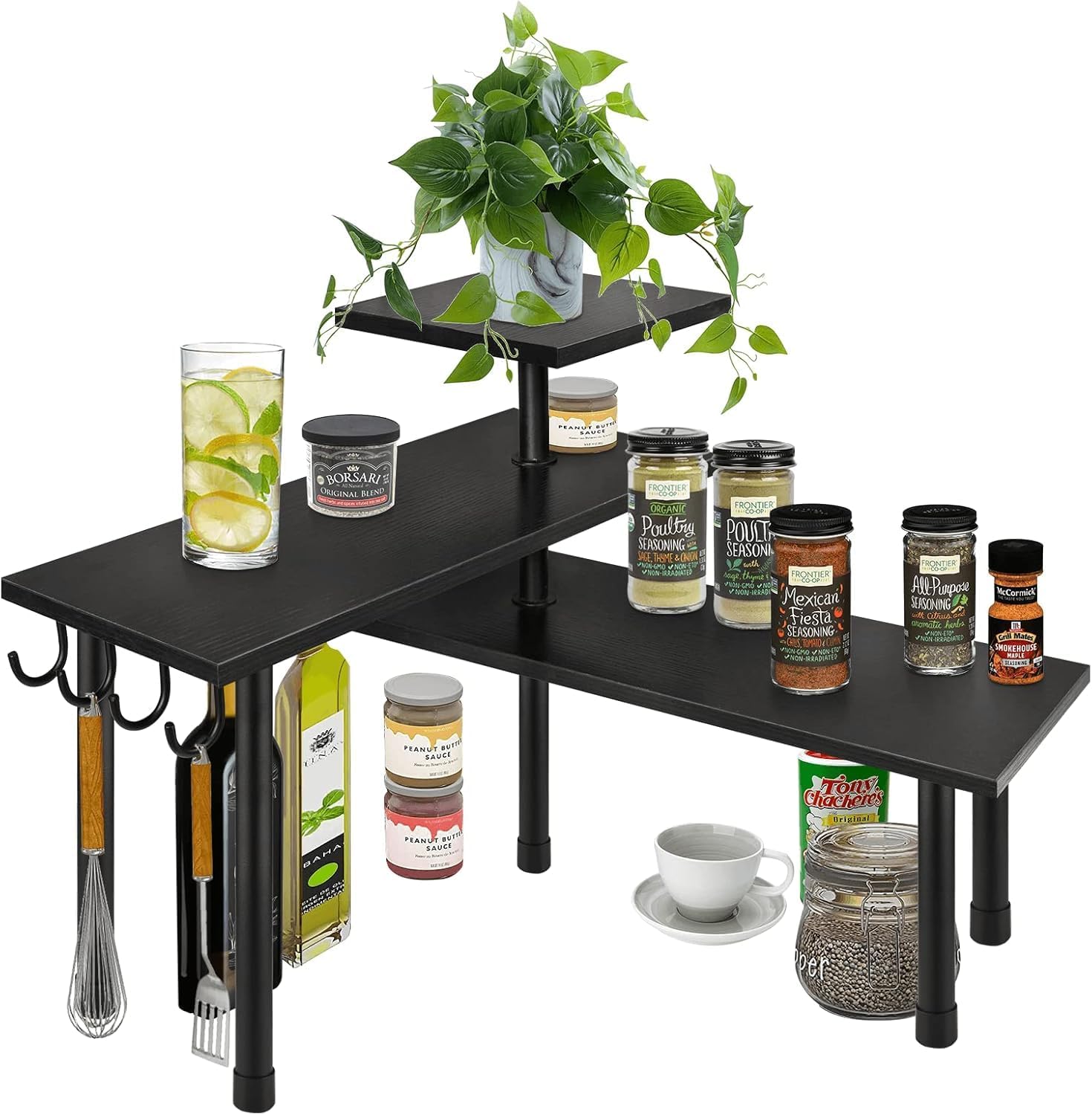 Homode Bathroom Counter Organizer Corner Shelf, Kitchen Countertop Organizer, 3 Tier Wood Counter Shelf Stand for Over The Sink, Coffee Station, Desktop, Black