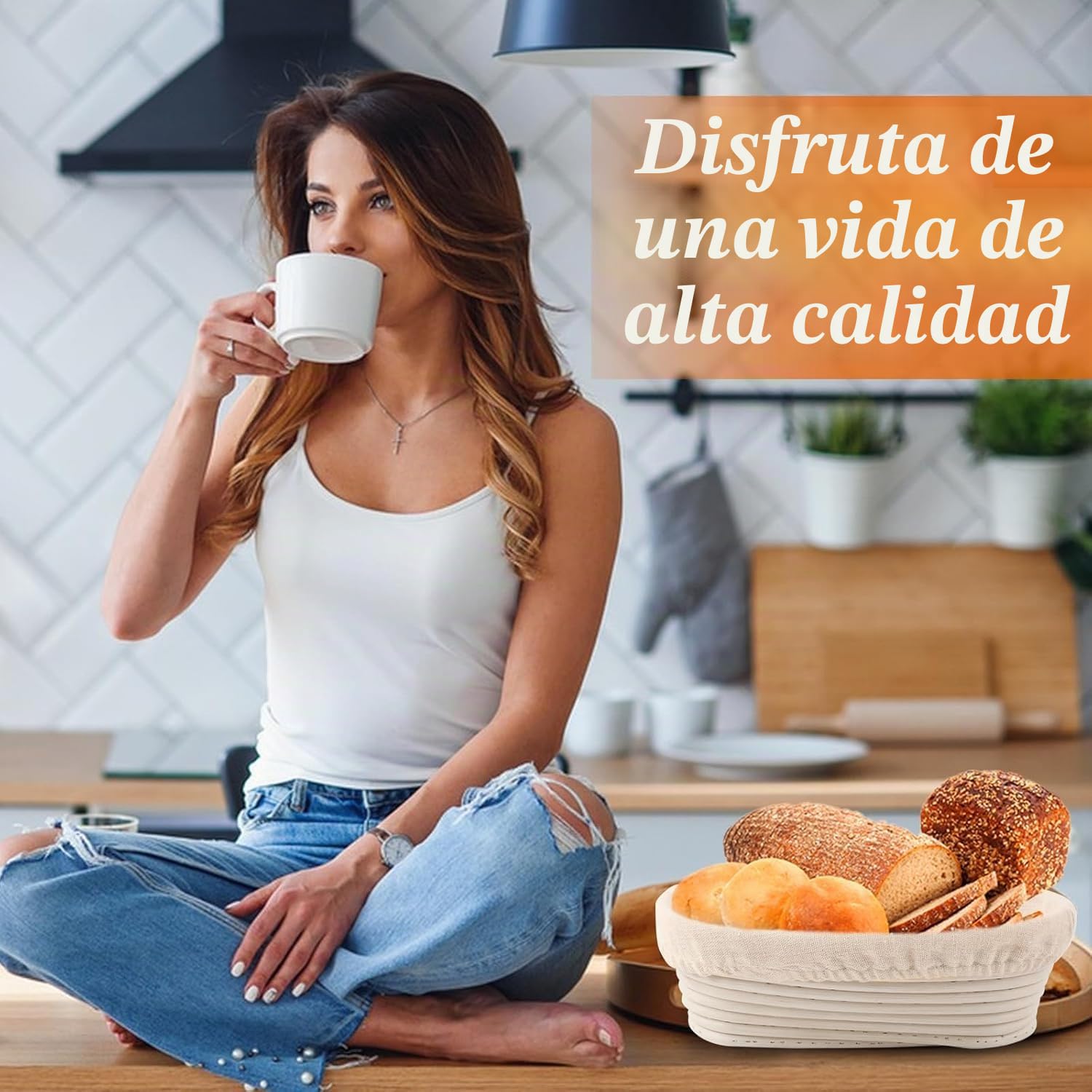 Cesta de Fermentación para Pan 25 cm,Banetones para Pan,Accesorios para Hornear,Incluye Bote Fermentacion,Raspador de Masa,Batidora Danesa
