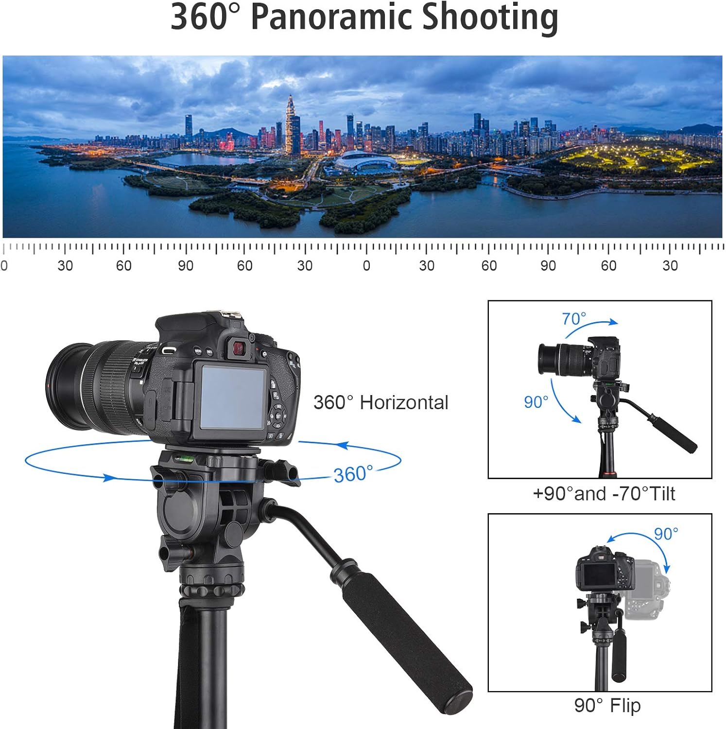 Andoer Professional Portable Aluminum Camera Tripod Stand Monopod 200cm/78.7inch 4-Section Adjustable 8KG Payload with 3-Way Hydraumatic Pan Tilt Head Carrying Pouch for DSLR SLR Camera Travel