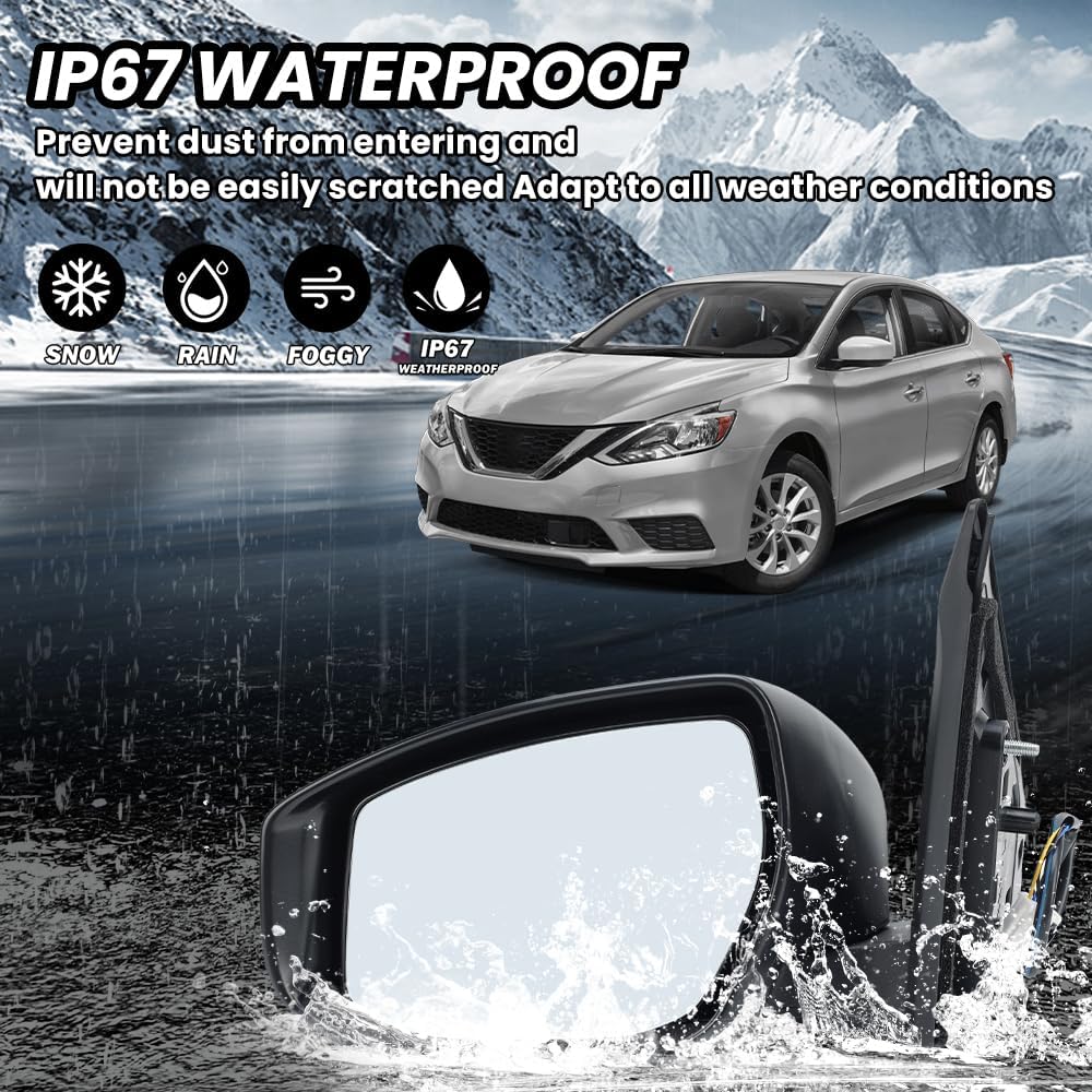 Left Silver Side Mirror Assembly Compatible With Nissan Sentra 2013-2019 Power Non-Heated Manual Fold 3 Pins Driver Side
