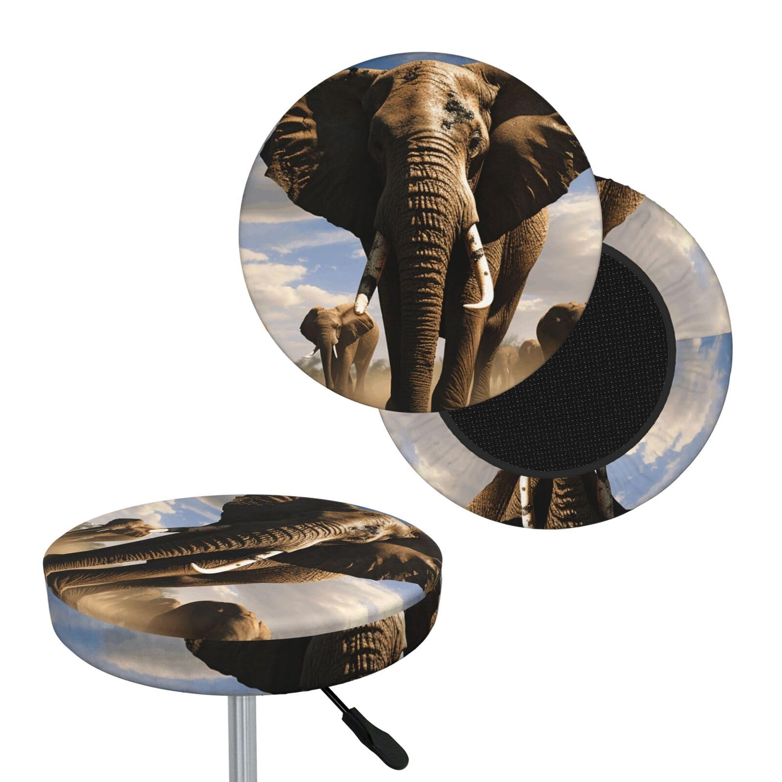 FekiLoot Ferocious Elephant Round Bar Stool Covers Stretch Washable Bar Stool Covers Dustproof Slipcover Bar Chair Covers with Elastic Band for Bar Kitchen Living Room Decor 13 Inch