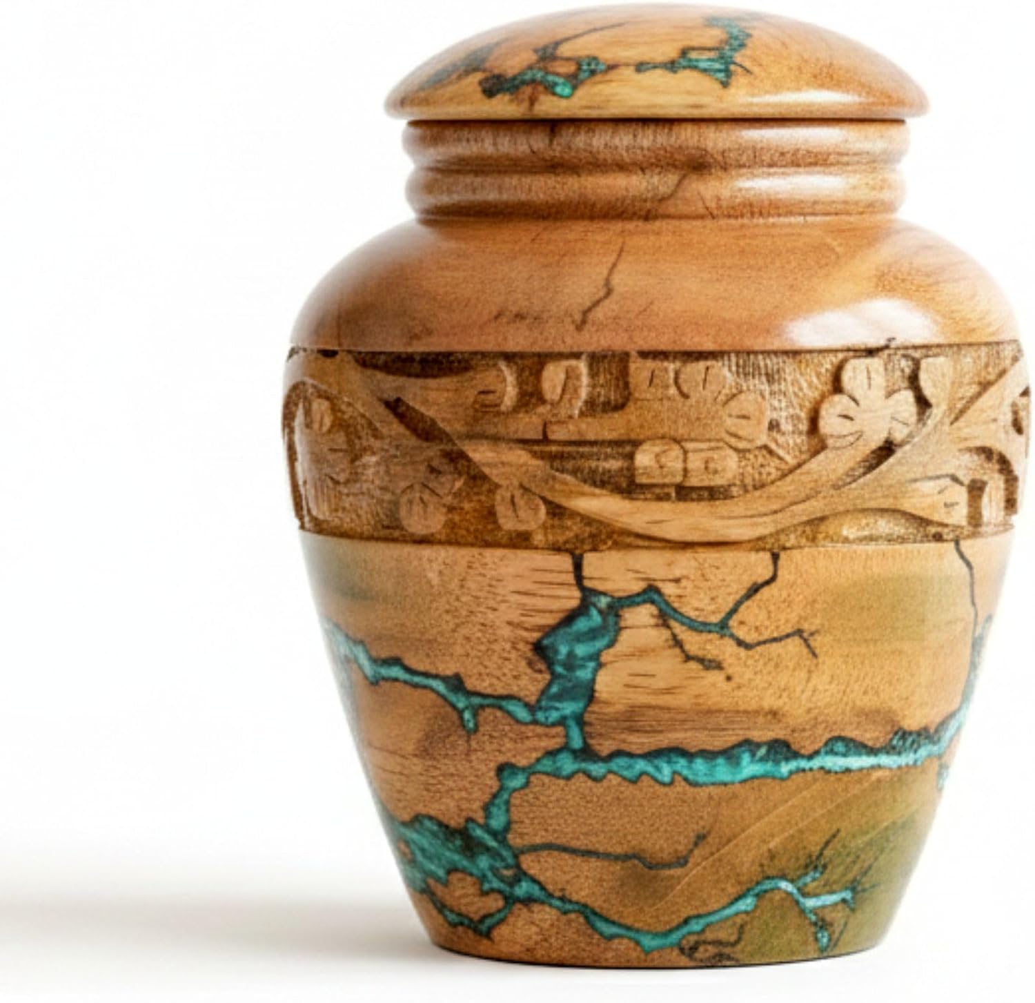 Premium Wooden Cremation Urn with Turquoise Inlay – Decorative Urn Box for Pet Ashes Resin Design, Handcrafted Memorial Urn for Ashes (Small - 20 lbs)
