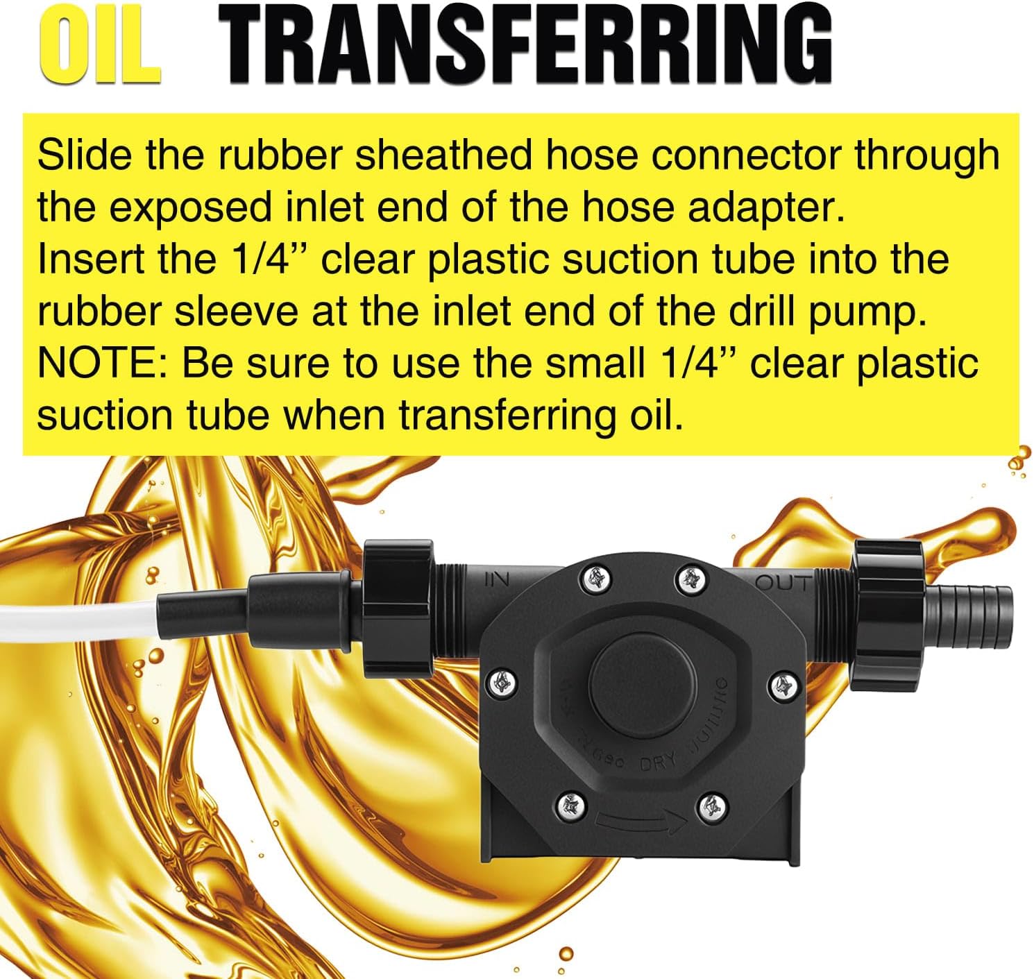 TRUPOW 750GPH Drill Powered Self-Priming Mini Hand Water Transfer Drill Pump Kit with Water Hose & Oil Hose, Filter for Home Water Oil Fluid Transfer