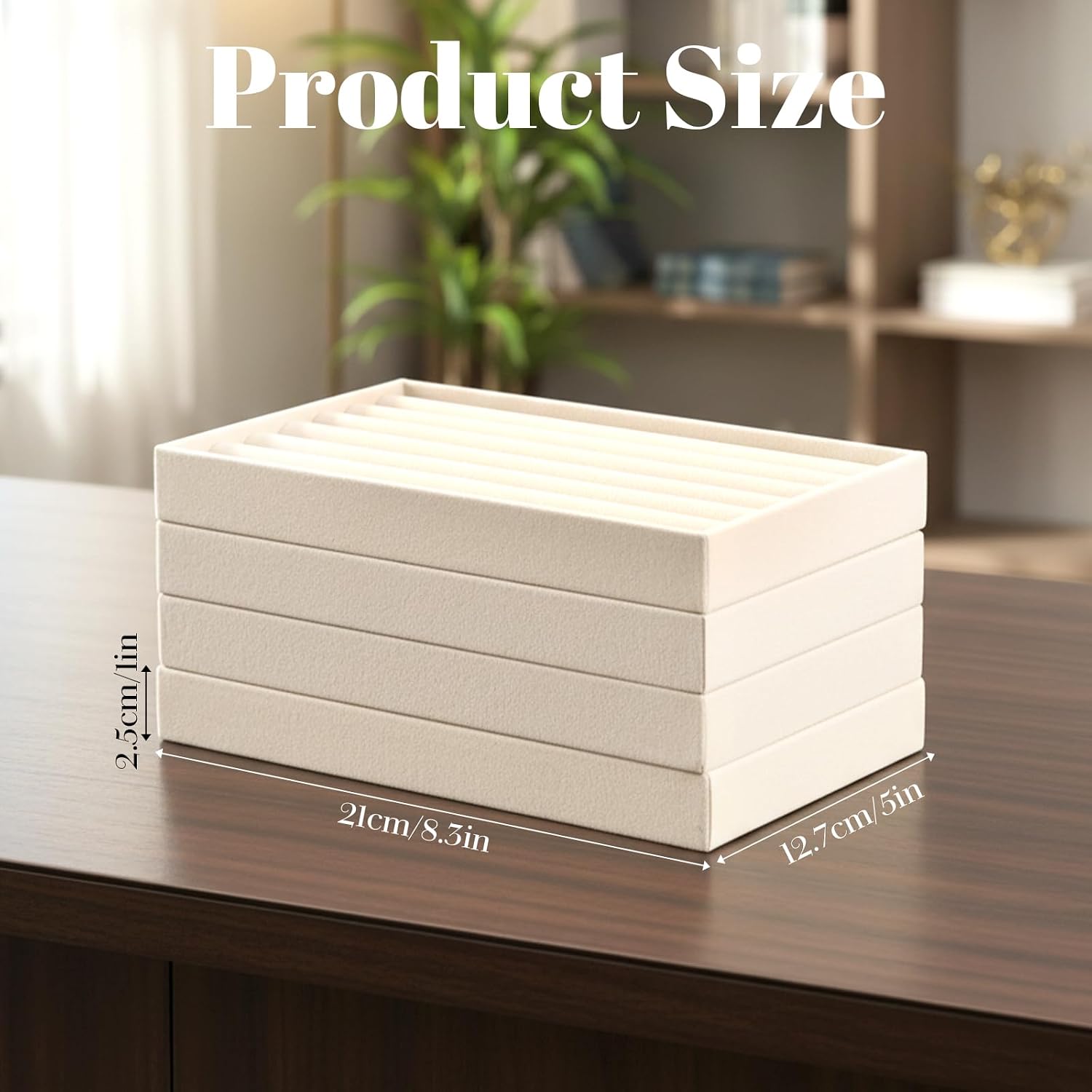 9 Pcs Stackable Jewelry Organizer Trays Velvet Jewelry Organizer for Drawer Adjustable Earring Necklace Ring Bracelet Display Storage Case, Beige