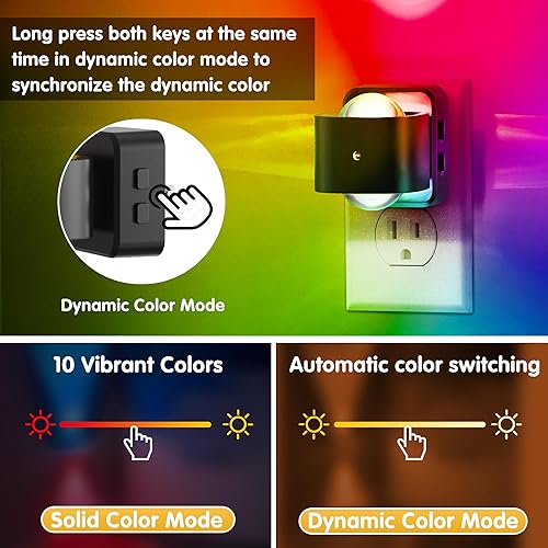 Miniatura 4 de L LOHAS LED Proyector de luz nocturna, paquete de 2 luces nocturnas que cambian de color, enchufe a la pared, sensor de atardecer a amanecer, luz