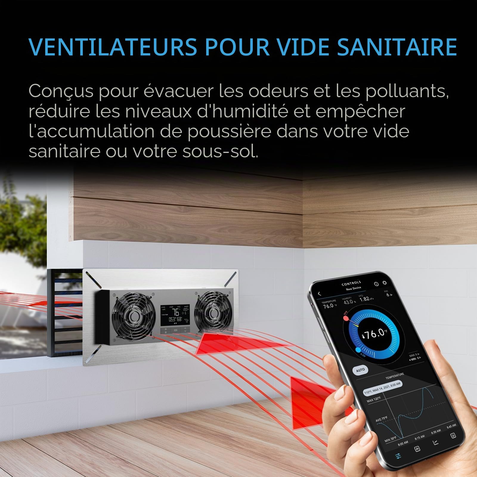 AC Infinity AIRTITAN T8 Ventilateur de sous-sol Crawlspace, contrôleur WiFi IP-55