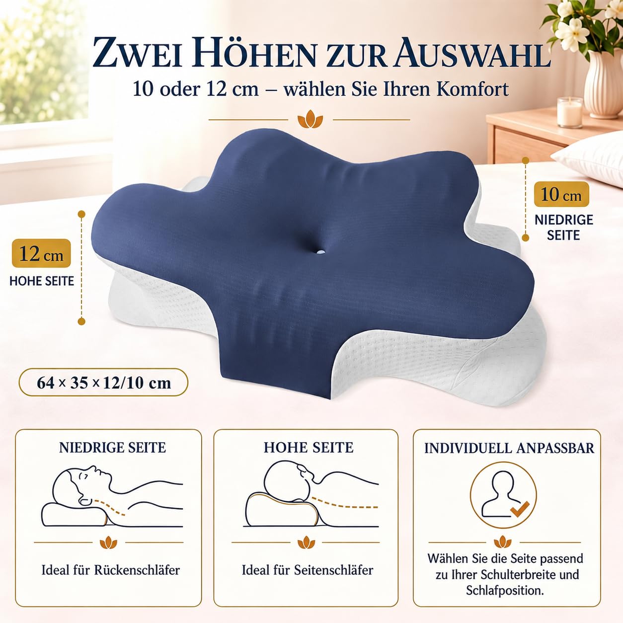 Orthopädisches Nackenstützkissen gegen Nackenschmerzen, Ergonomisches Memory Foam Kopfkissen, Höhenverstellbares Schmetterlingskissen mit kühlendem Bezug für Seiten-, Kissen-Vorlagen